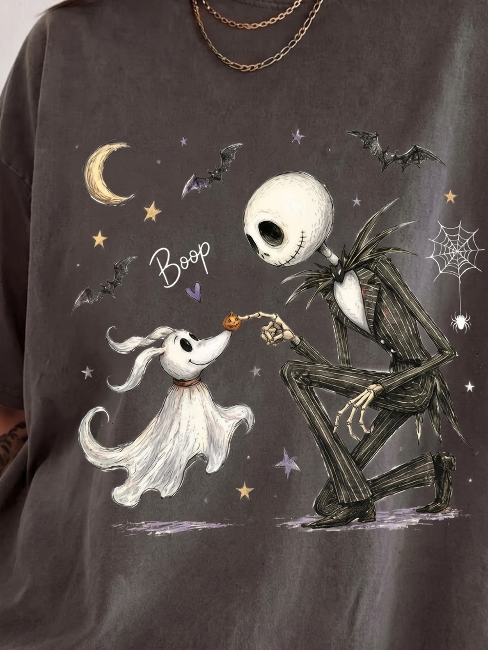 Spooky Ghost Dog Shirt Skeleton Man Boop Halloween Tee - Picture 2 of 6
